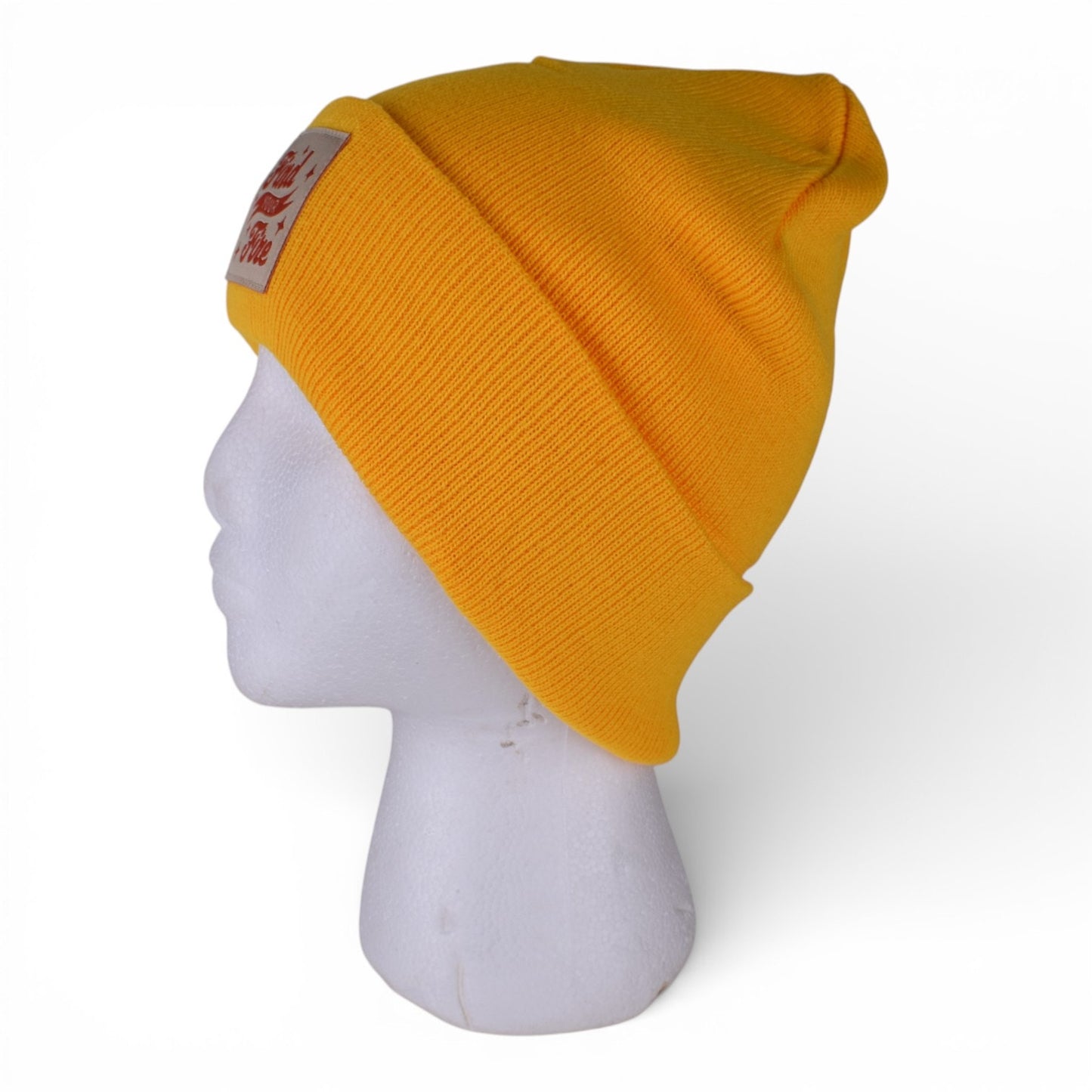 Find Your Fire” Yellow Beanie Hat – Knit Cuffed Winter Cap