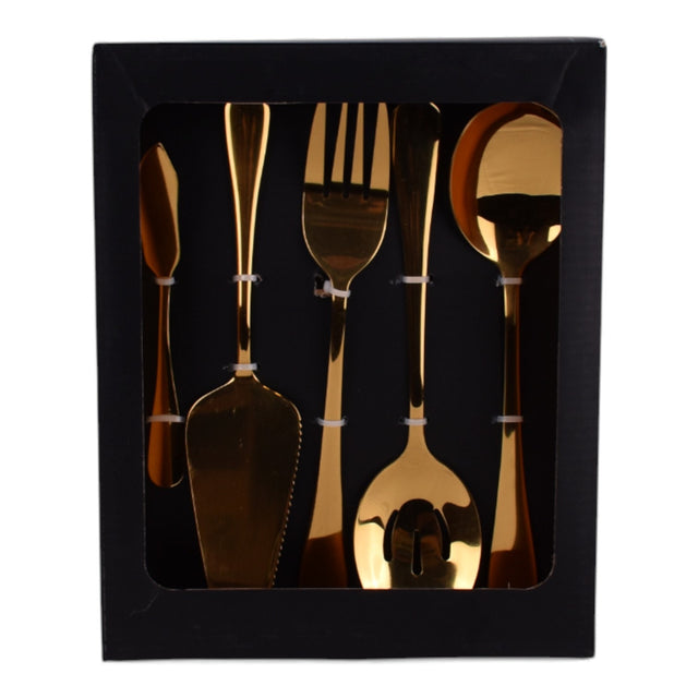 Braxxel 10-Piece Gold Stainless Steel Serving Utensil Set – Titanium Plated