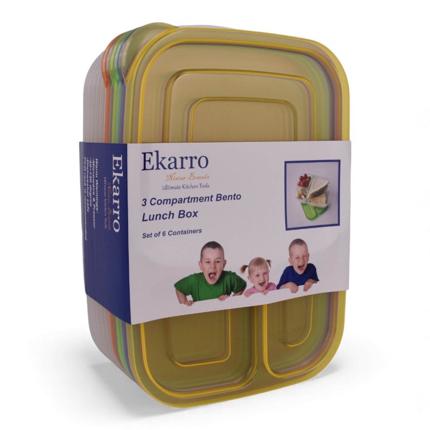 3-Compartment Bento Lunch Box – Set of 6 BPA-Free Containers / Lids & Utensils