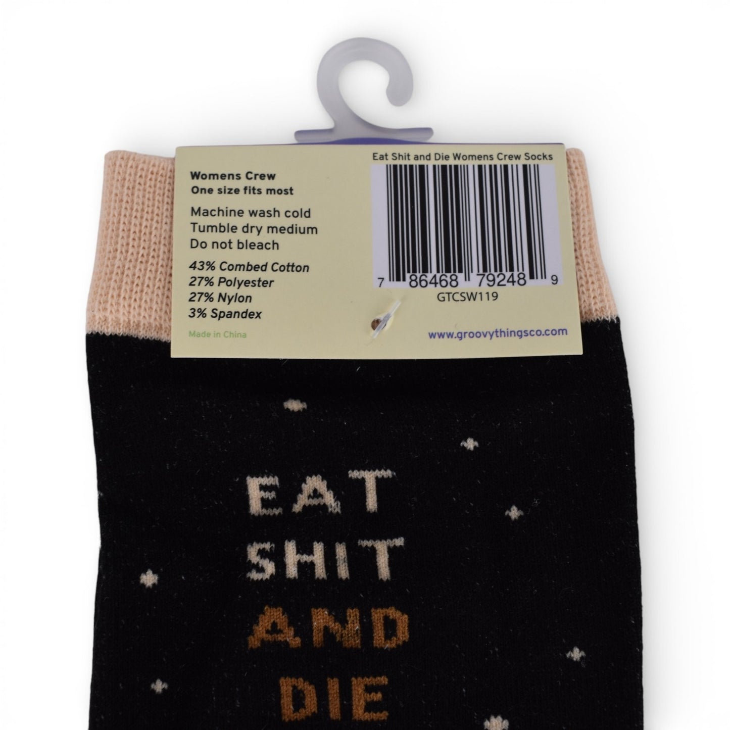 Groovy Things Raccoon “Eat Sh*t and Die” Womens Crew Socks