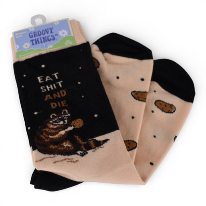 Groovy Things Raccoon “Eat Sh*t and Die” Womens Crew Socks