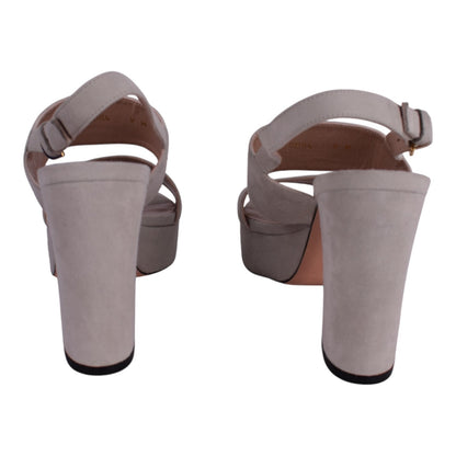 Stuart Weitzman Suede Block Heel Platform Sandals – Soft Beige – Women’s Size 9