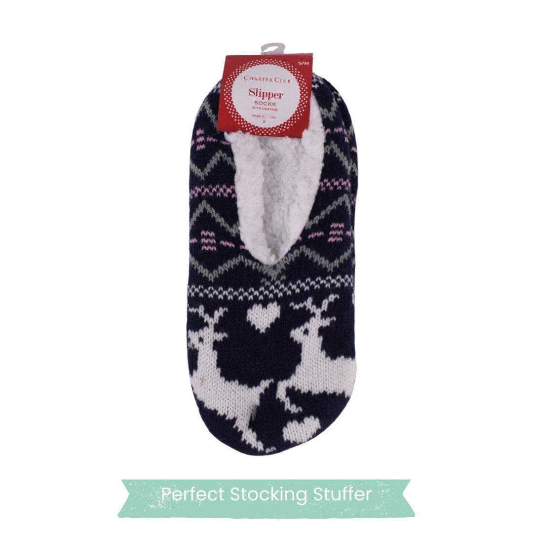 Charter Club Cozy Reindeer Slipper Socks – Navy
