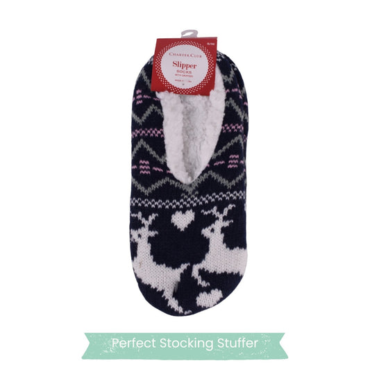 Charter Club Cozy Reindeer Slipper Socks – Navy