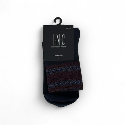 Womens Varsity Glitter Stripe Socks - Solid Black &  Red Stripe