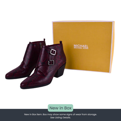 Michael Kors Dark Berry Snakeskin Buckle Ankle Booties – Size 7.5M