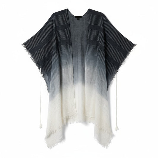 Steve Madden Women’s Ombre Open-Front Kimono Wrap – Black/Gray, One Size