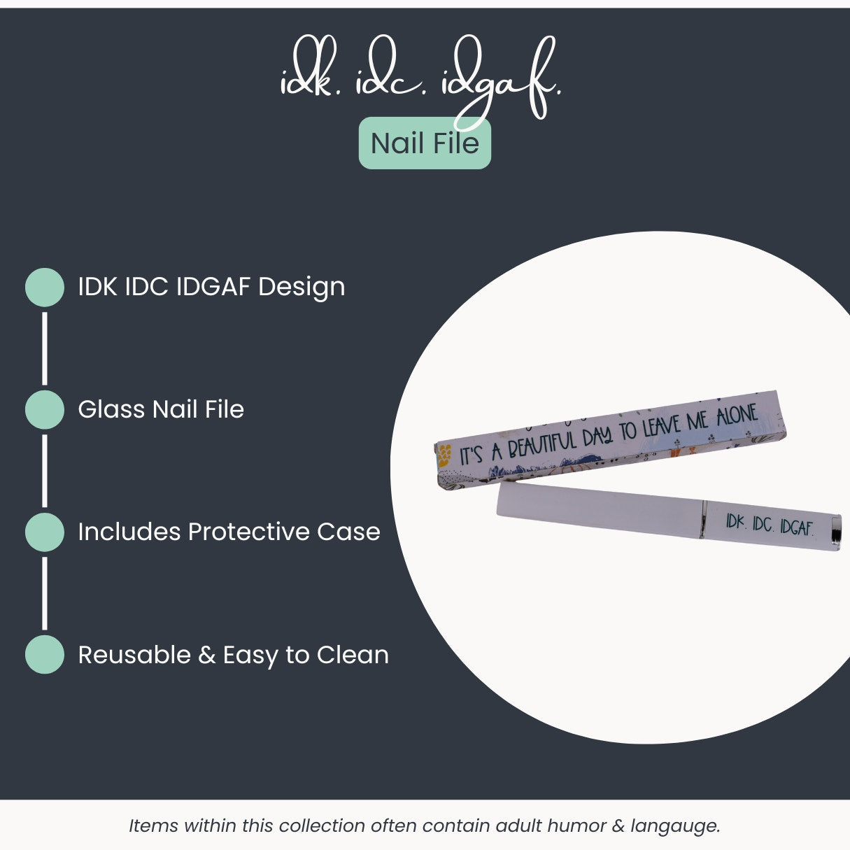 IDK IDC IDGAF Glass Nail File with Case