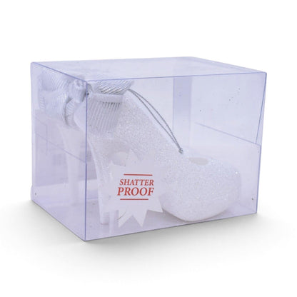 White Glitter High Heel Shoes Shatterproof Ornaments