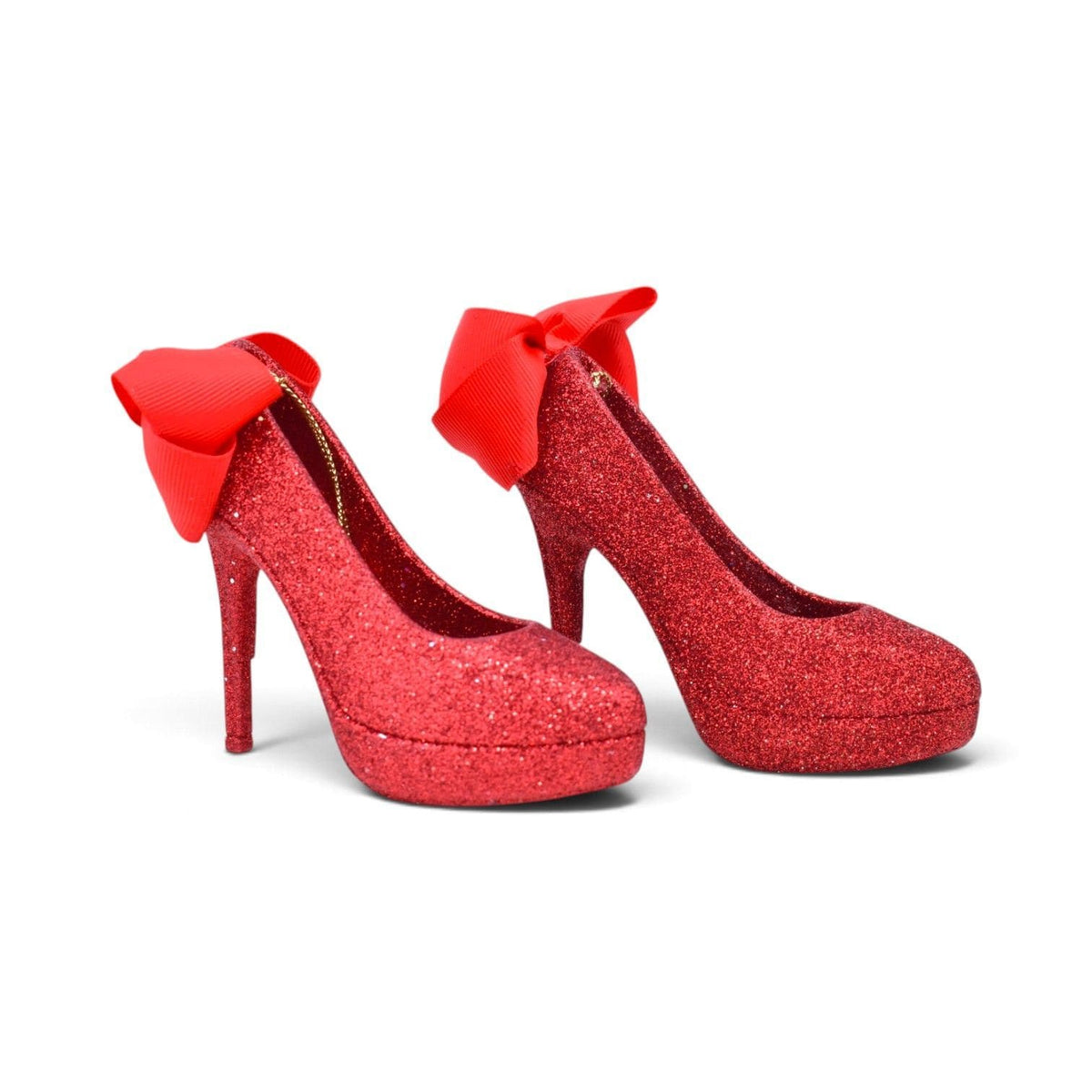 Red Glitter High Heel Shoes Shatterproof Ornaments