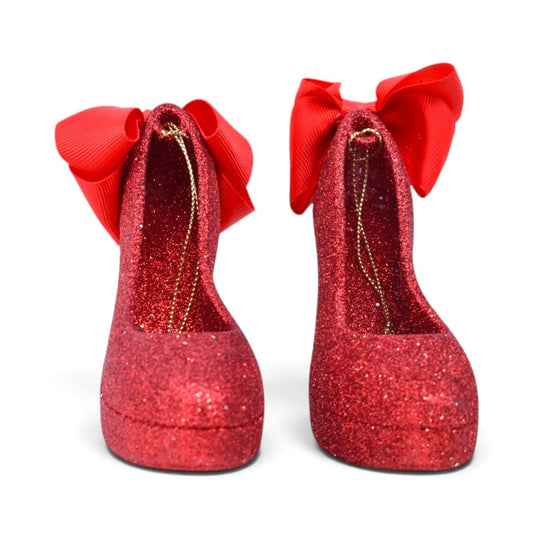 Red Glitter High Heel Shoes Shatterproof Ornaments