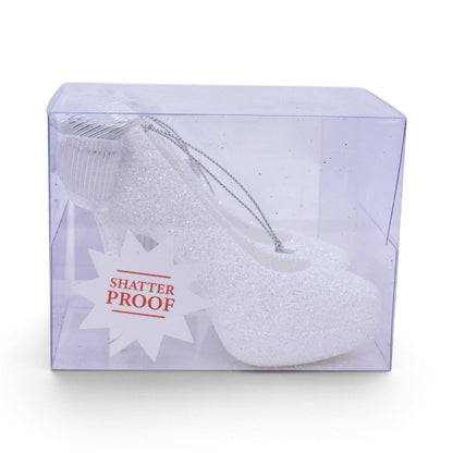 White Glitter High Heel Shoes Shatterproof Ornaments