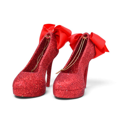 Red Glitter High Heel Shoes Shatterproof Ornaments