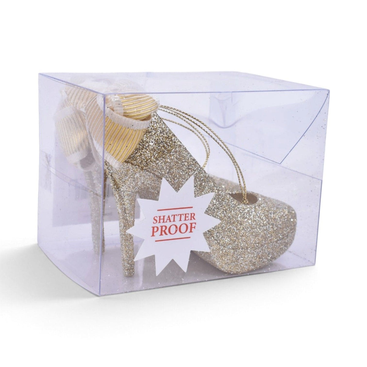 Gold Glitter High Heel Shoes Shatterproof Ornaments