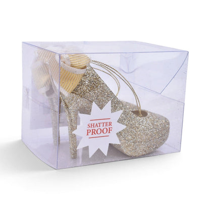 Gold Glitter High Heel Shoes Shatterproof Ornaments