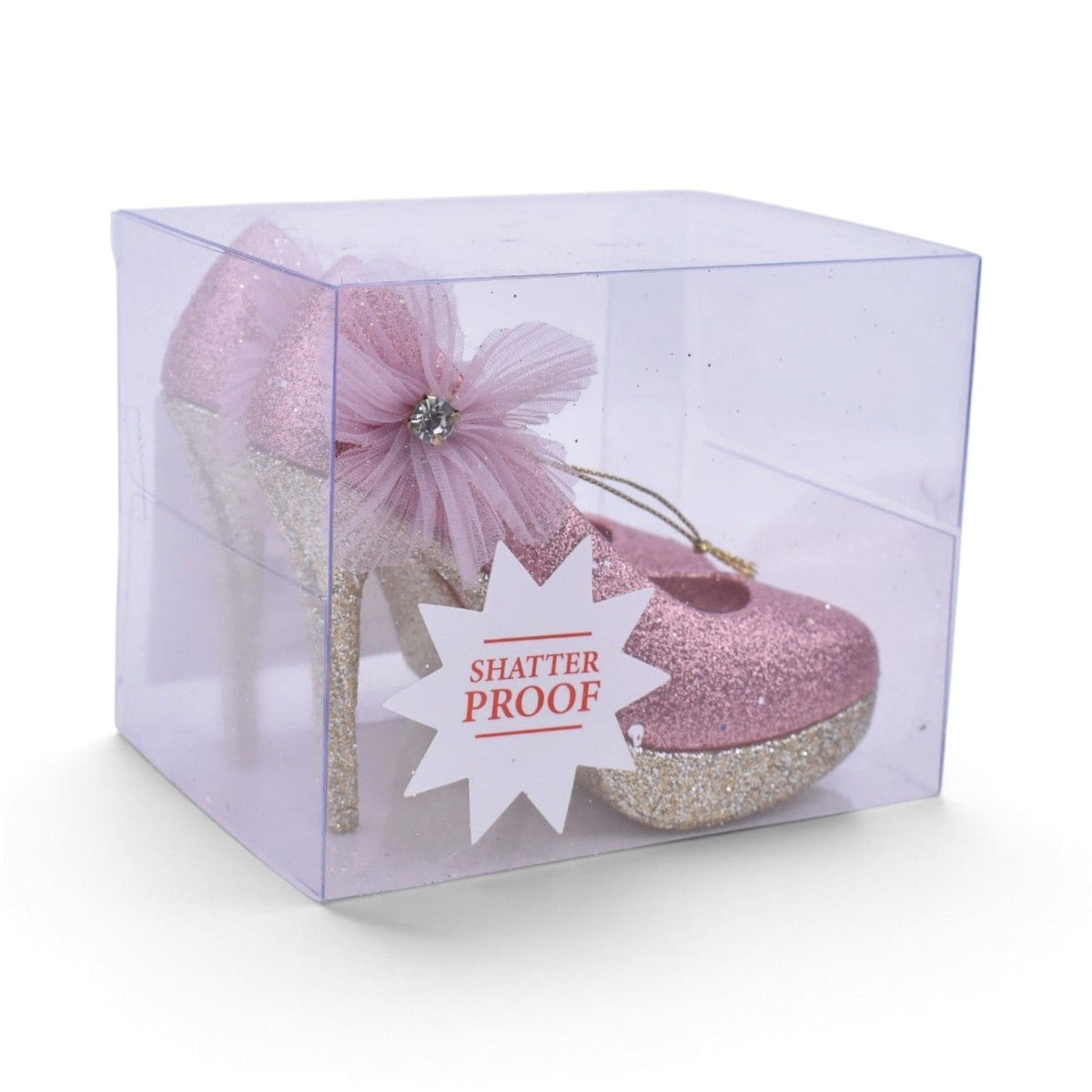 Pink Glitter High Heel Shoes Shatterproof Ornaments