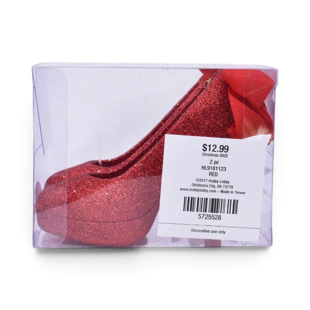 Red Glitter High Heel Shoes Shatterproof Ornaments