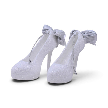 White Glitter High Heel Shoes Shatterproof Ornaments