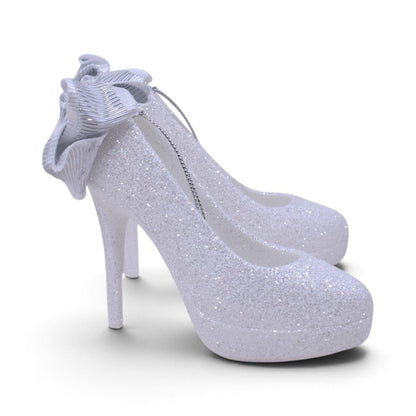 White Glitter High Heel Shoes Shatterproof Ornaments