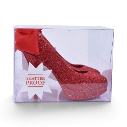 Red Glitter High Heel Shoes Shatterproof Ornaments