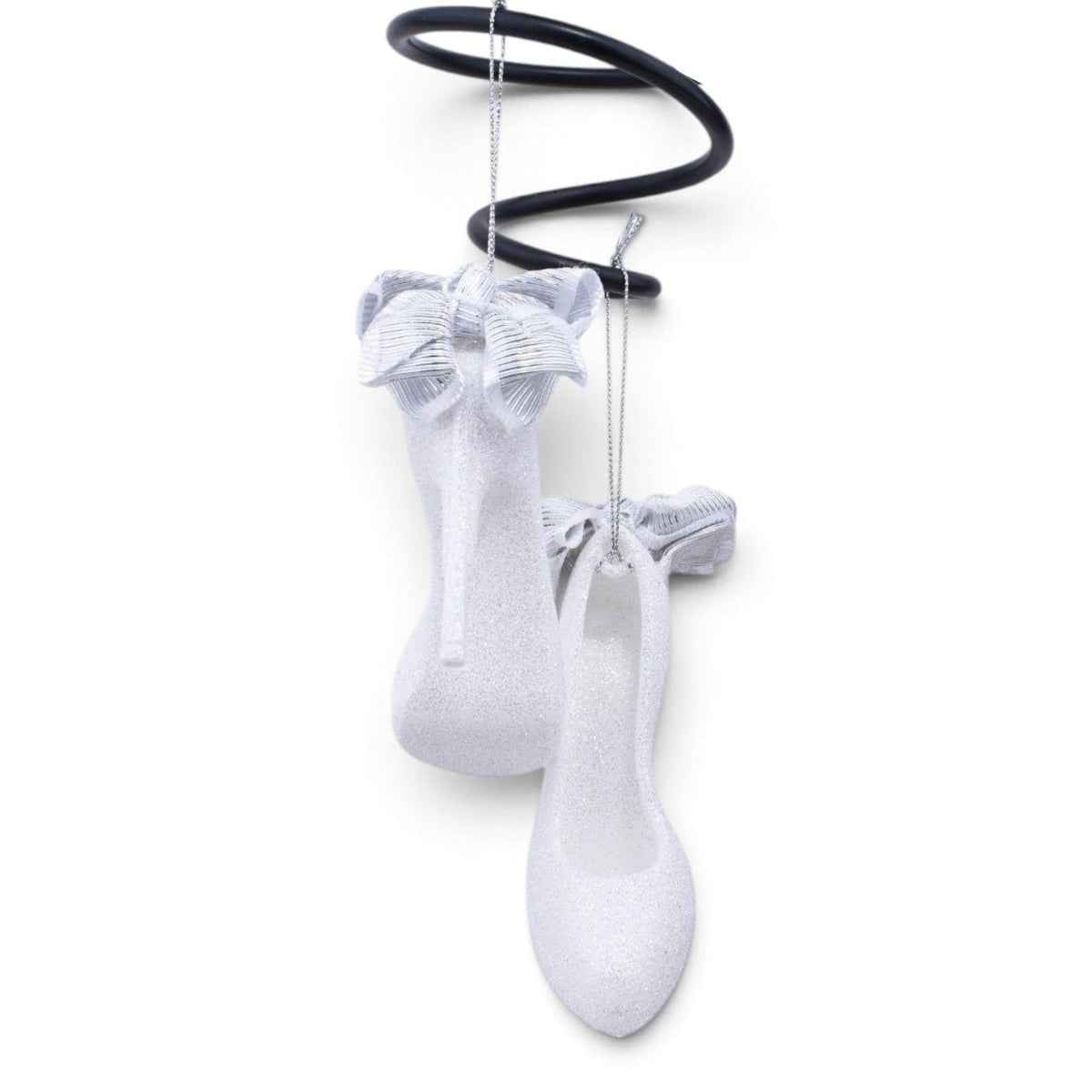 White Glitter High Heel Shoes Shatterproof Ornaments