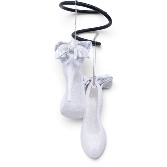 White Glitter High Heel Shoes Shatterproof Ornaments