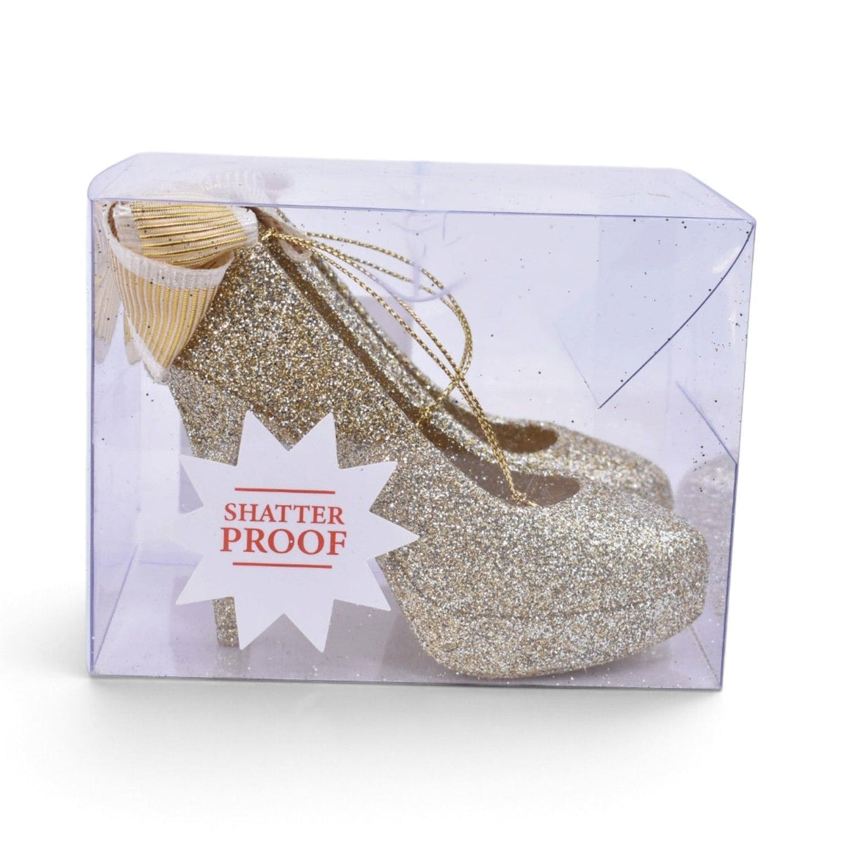 Gold Glitter High Heel Shoes Shatterproof Ornaments