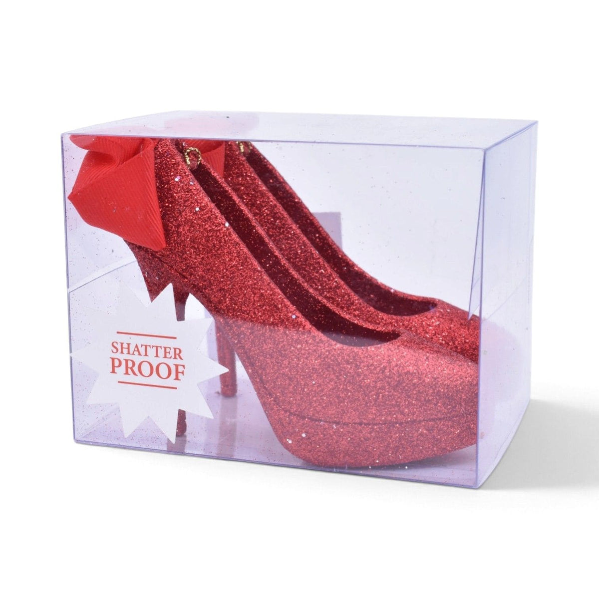 Red Glitter High Heel Shoes Shatterproof Ornaments